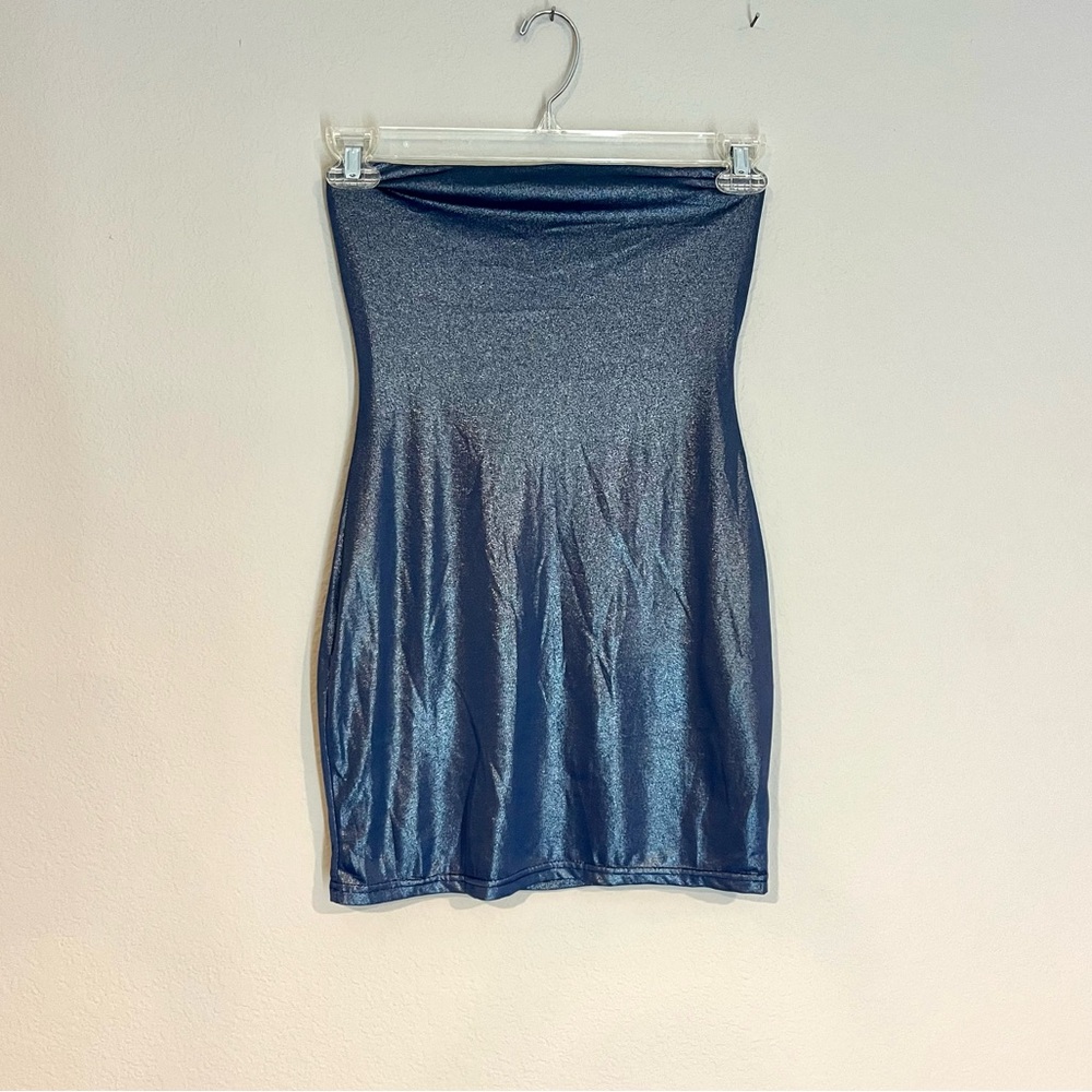 Superdown sparkly blue body con strapless mini dress size small